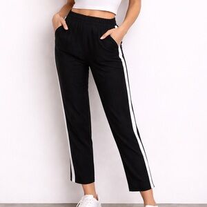 Babaton Aritzia Conan Crepe Side Stripe Low Rise Ankle Crop Trousers Pants Black